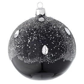 Bola de Navidad de vidrio soplado negro y glitters 100 mm