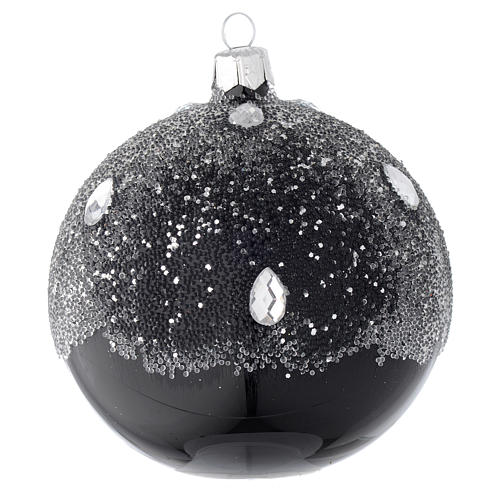 Bauble in black blown glass with glitter 100mm 1
