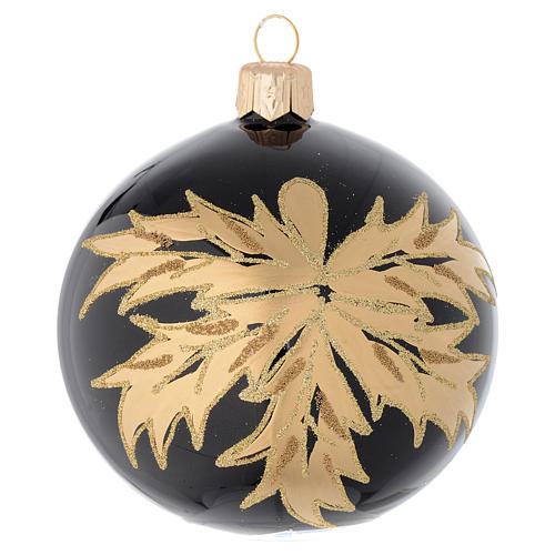 Bauble in black blown glass with gold leaf 80mm 1
