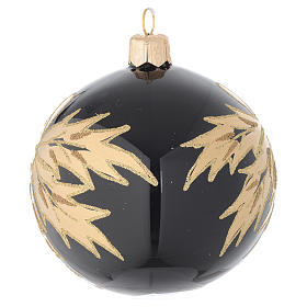 Bauble in black blown glass with gold leaf 80mm