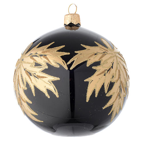 Bauble in black blown glass with gold leaf 100mm 2