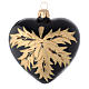 Heart Shaped Bauble in black blown glass with gold leaf 100mm s2