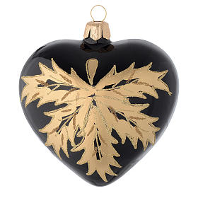 Coração preto em vidro com folhas ouro 100 mm