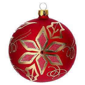 Bola de Navidad de vidrio soplado rojo con decoración flor de Navidad 100 mm