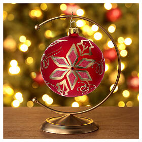Bola de Navidad de vidrio soplado rojo con decoración flor de Navidad 100 mm