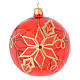 Bauble in red blown glass with poinsettia 100mm s1