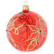 Bauble in red blown glass with poinsettia 100mm s2