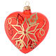 Heart Shaped Bauble in red blown glass with poinsettia 100mm s1