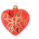 Heart Shaped Bauble in red blown glass with poinsettia 100mm s2