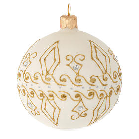 Bola de Navidad de vidrio beige con decoraciones oro 80 mm