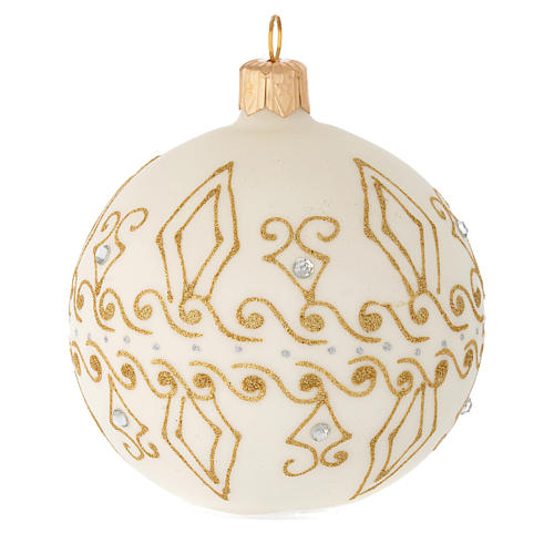Bola de Navidad de vidrio beige con decoraciones oro 80 mm 2