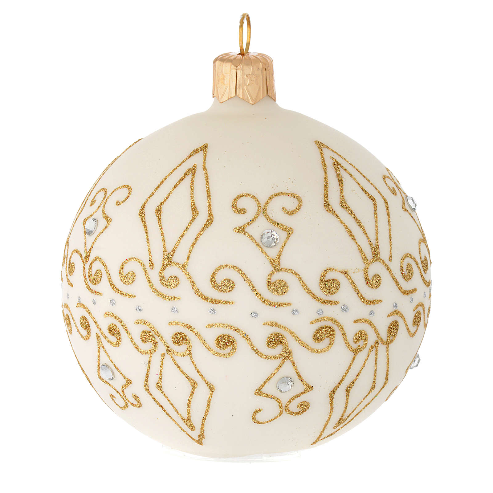 Bauble in beige blown glass with gold decorations 80mm | online sales ...