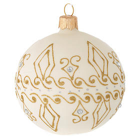 Bauble in beige blown glass with gold decorations 80mm