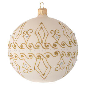 Bauble in beige blown glass with gold decorations 100mm