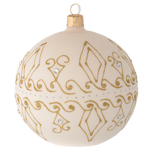 Bauble in beige blown glass with gold decorations 100mm 1