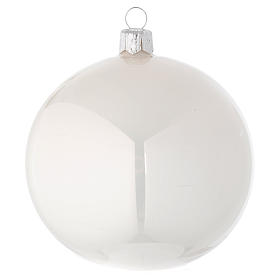 Bauble in white blown glass with shiny finish 100mm