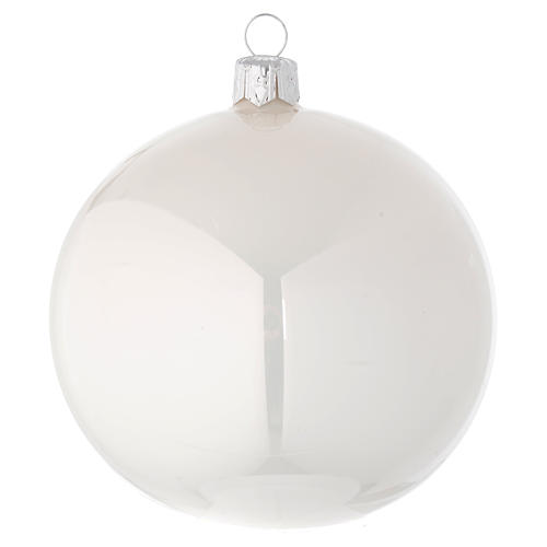 Bauble in white blown glass with shiny finish 100mm 1