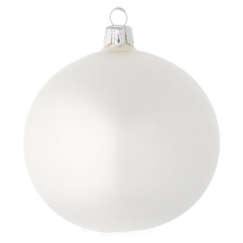 Bauble in white blown glass with satin finish 100mm 1