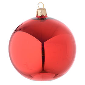 Bauble in red blown glass with shiny finish 100mm