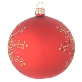 Weihnachtskugel aus mundgeblasenem Glas Grundton Rot mit goldenem Blütenmotiv 100 mm