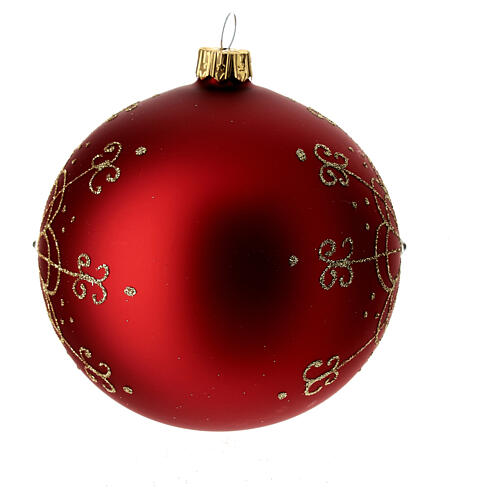 Bauble in red blown glass with golden flower 100mm 4