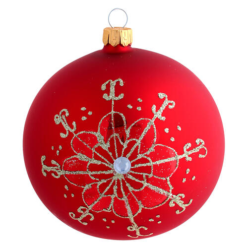 Bola de Navidad de vidrio con flor dorada 100 mm 3