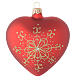Heart Shaped Bauble in red blown glass with golden flower 100mm s1