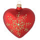 Heart Shaped Bauble in red blown glass with golden flower 100mm s2