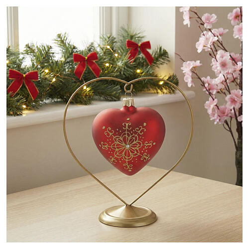 Bola de Navidad corazón de vidrio soplado flor dorada 100 mm 2