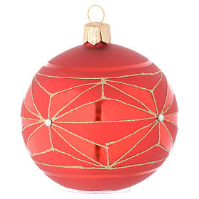 Bola de Navidad de vidrio con decoraciones geométricas doradas 80 mm