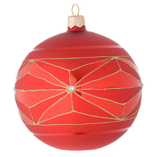 Bauble in red blown glass with geometric motif 100mm 1