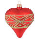 Weihnachtskugel aus mundgeblasenem Glas in Herzform Grundton Rot mit goldenem geometrischen Dekor 100 mm s1