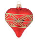 Weihnachtskugel aus mundgeblasenem Glas in Herzform Grundton Rot mit goldenem geometrischen Dekor 100 mm s2