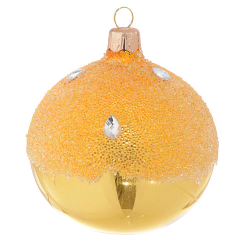 Bauble in gold blown glass with ice effect decoration 80mm 1