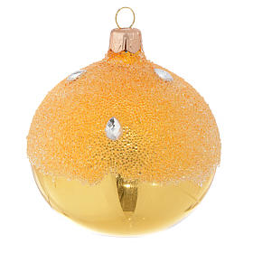 Bauble in gold blown glass with ice effect decoration 80mm