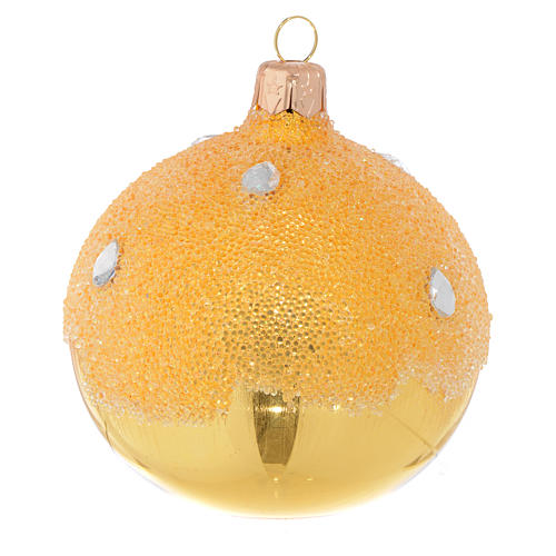 Bauble in gold blown glass with ice effect decoration 80mm 2