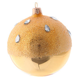 Bauble in gold blown glass with ice effect decoration 100mm