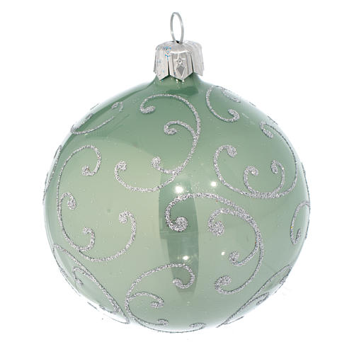 Christmas ornament in pale green blown glass with silver decoration 80mm 2