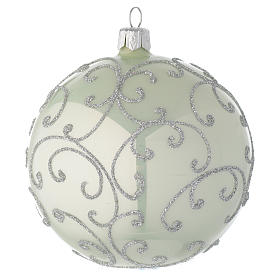 Bauble in pale green blown glass with silver decoration 100mm