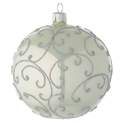 Bauble in pale green blown glass with silver decoration 100mm 1