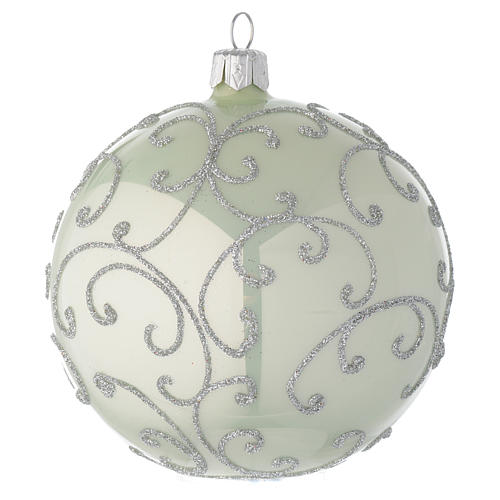 Ball in pale green blown glass with silver decoration 10 cm 1