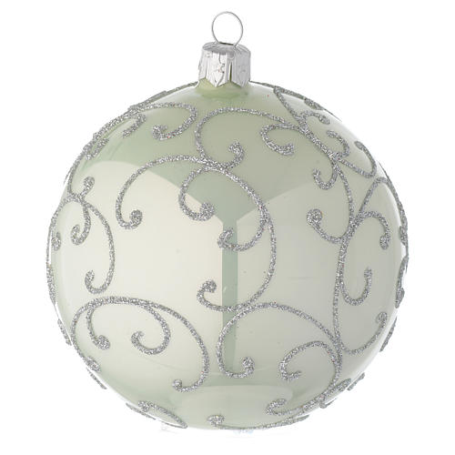 Ball in pale green blown glass with silver decoration 10 cm 2