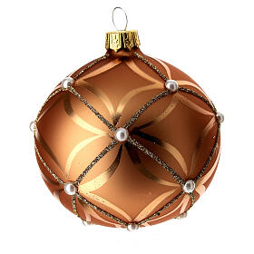 Bauble in orange blown glass with pearl decoration 80mm