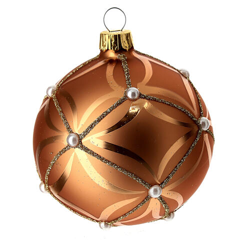 Bauble in orange blown glass with pearl decoration 80mm 4