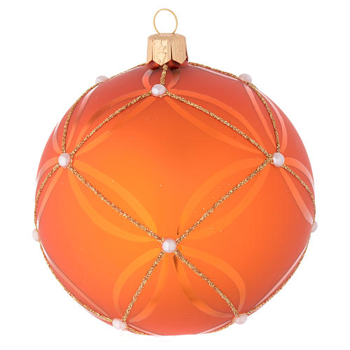 Bauble in orange blown glass with pearl decoration 100mm 1