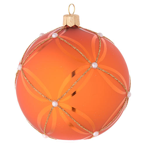 Bauble in orange blown glass with pearl decoration 100mm 2