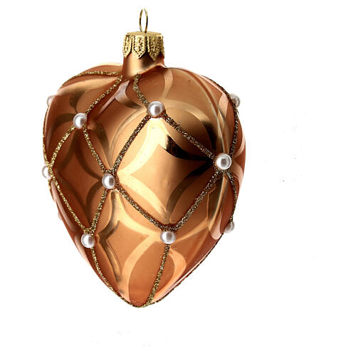 Bola de Navidad corazón de vidrio soplado naranja y decoraciones oro 100 mm 4