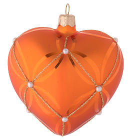 Bolas de Natal: Coração vidro soprado laranja e ouro 100 mm