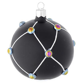 Bauble in satin black blown glass with stones 80mm