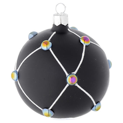 Bauble in satin black blown glass with stones 80mm 1